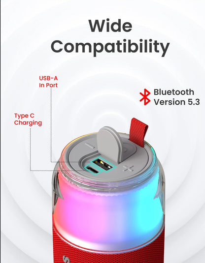 Portonics Talk Six
10W Bluetooth Speaker | Upto 4 Hours Playtime | 360 Degree LED Light | Bluetooth Version 5.3