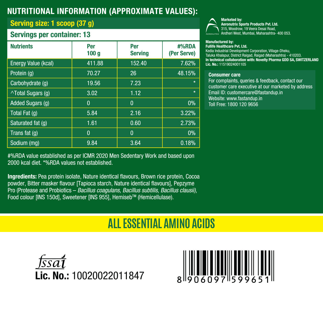 Fast&Up Plant Protein - Rich Chocolate – 500gms