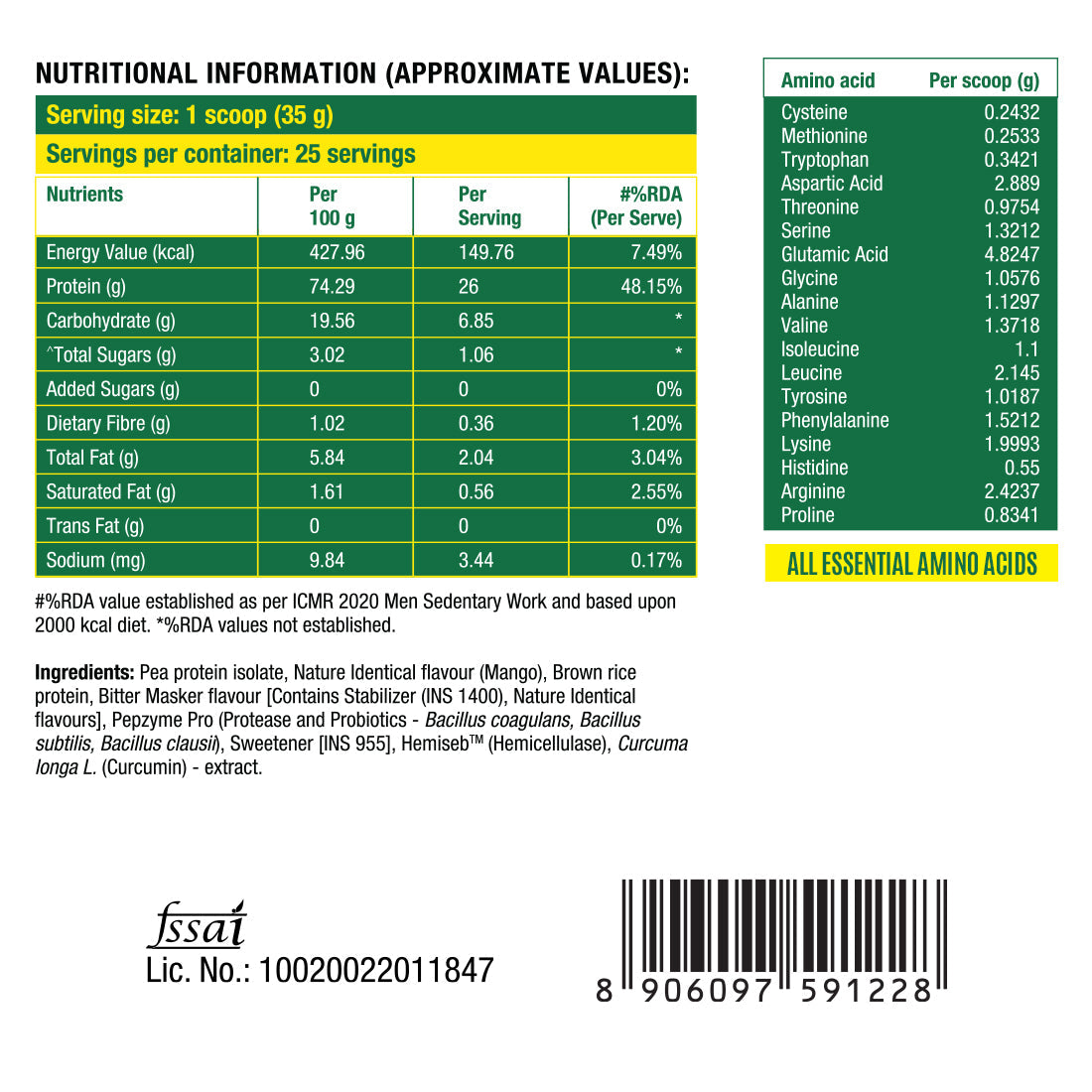 Fast&Up Plant Protein - Alphonso Mango - 25 Servings
