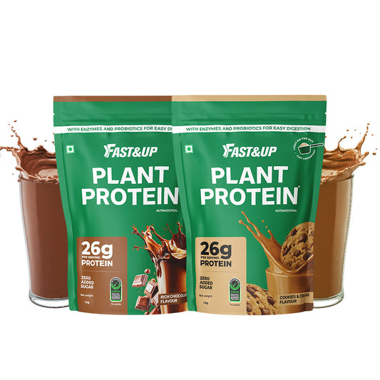 Fast&Up Plant Protein Rich Chocolate - 1kg pouch+ Plant Protein Cookies Cream- 1kg Pouch