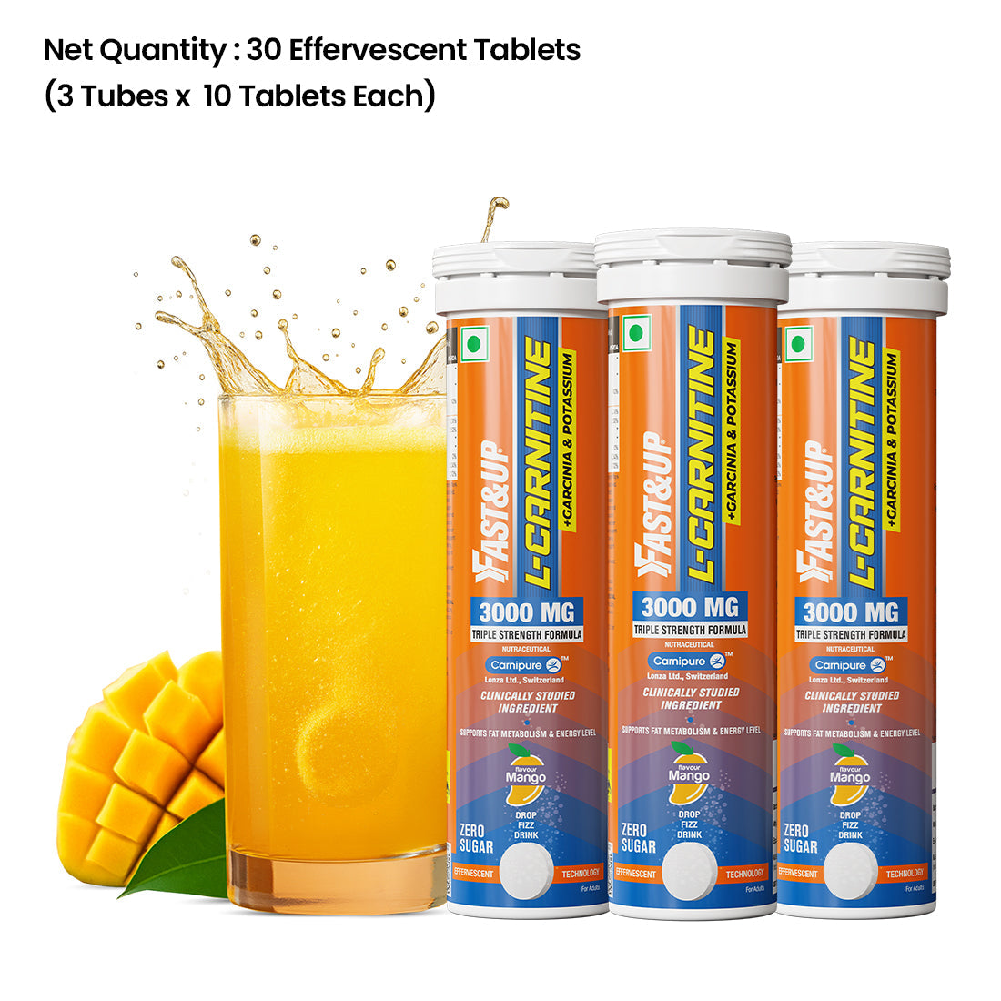 Fast&Up L-Carnitine 3000mg for Weight Loss - Mango