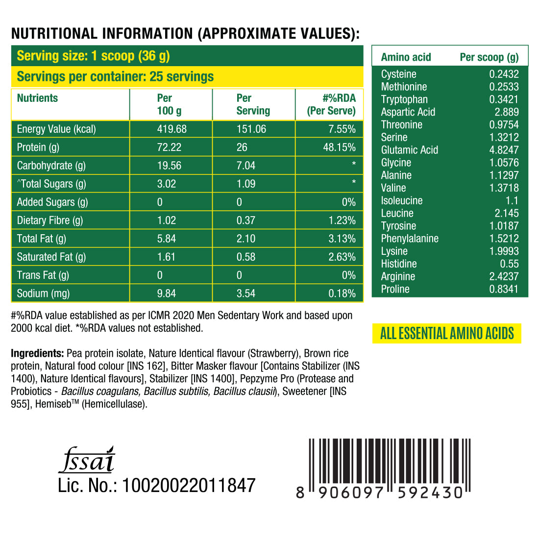 Fast&Up Plant Protein - Strawberry Blast - 25 Servings