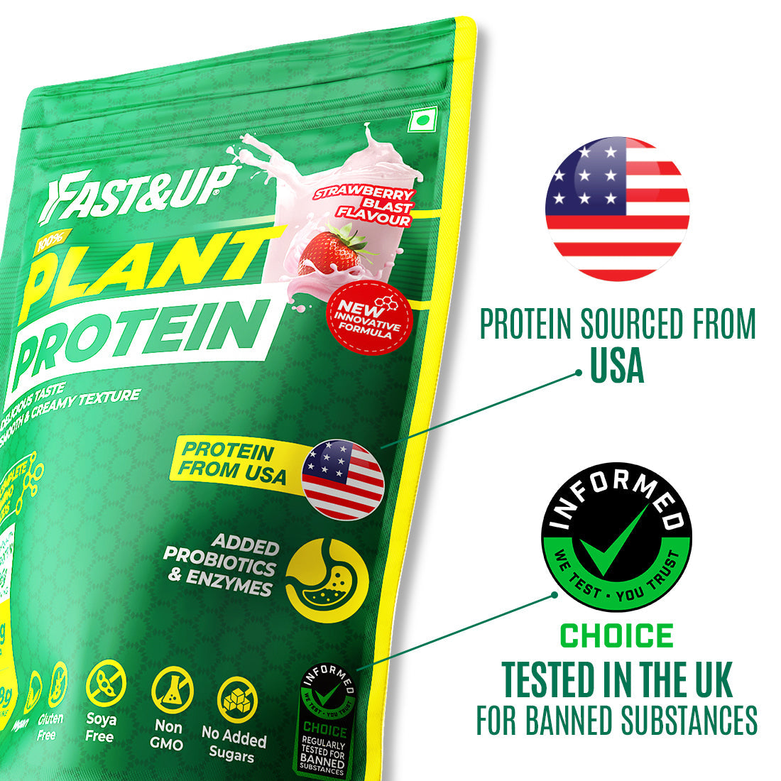 Fast&Up Plant Protein - Strawberry Blast - 25 Servings