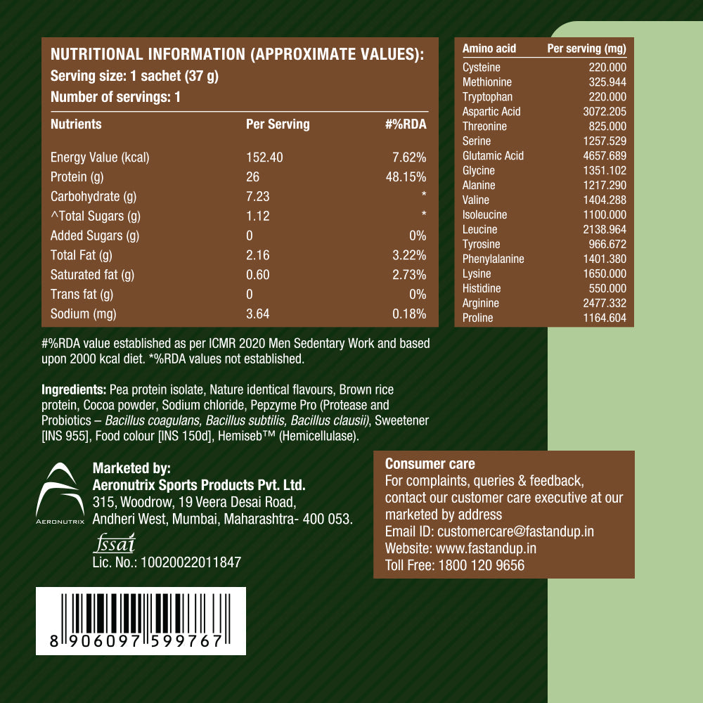 Fast&Up Plant Protein - Rich Chocolate - Single Serving Sachet
