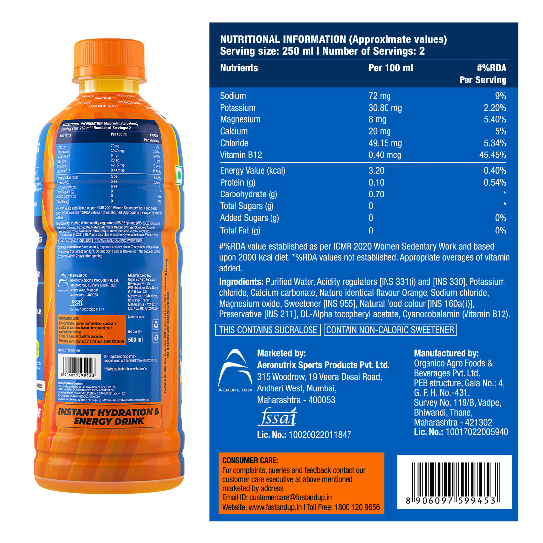Fast&Up Reload Ready To Drink - 500 ml - Orange